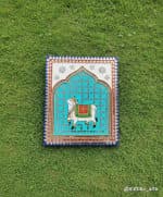 Cow in Jharokha Wall Art – Blue & Turquoise Mosaic Frame - view 1