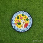 Pichwai Cow & Lotus Circular Wall Plate – Yellow & Blue - view 1