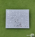 White Alpana Folk Motif Wall Panel with Mirror Inlay - view 1