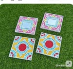 Mosaic Square Diya Plate Set of 4 – Mustard & Pink Mix - view 1