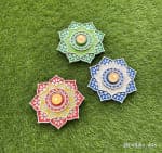 Lotus Sun Diya Plate Set of 3 – Red, Blue & Yellow - view 1