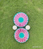 Pink Diamond Daisy Diya Plate Set of 2 – Teal Centre - view 1
