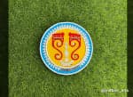 Lakshmi Charan Wall Plate – Yellow Centre with Sky-Blue Border - view 1