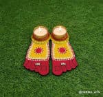 Diya-Style Lakshmi Charan Pair – Yellow & Maroon Footprints - view 1