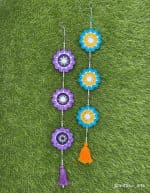 Floral Mini Wall Hanging Strands Pair – Purple & Teal - view 1