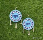 Sky Blue Shubh Labh Floral Wall Hangings Pair – Pearl Drops - view 1