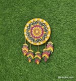 Floral Dream Catcher Wall Hanging – Mustard with Leaf Tassels - view 1