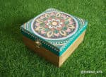 Mandala Laser-Cut Jewellery Box – Teal with Gold Lotus Lid - view 1