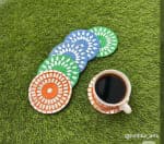 Mosaic Round Tea Coaster Set of 4 – Blue, Green & Orange - view 1