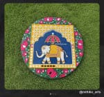 Royal Elephant under Parasol – Lotus Border Jharokha Frame - view 1
