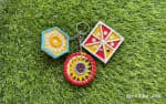 Vibrant Geometric Mirror Keychain Set of 3 – Hexagon, Diamond & Circle - view 1