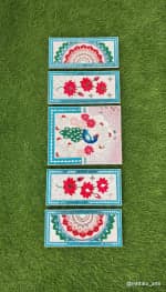 Peacock & Lotus Five-Panel Wall Set – Teal & Red - view 1