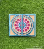 Peach Mandala Two-Panel Wall Art – Magenta & Teal Petals - view 1