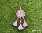 Pink Mirror Petal Car Hanging – Round with Tassel & Beads - view 1