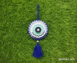 Navy Mosaic Mirror Car Hanging – Round with Tassel & Pearl Bead - view 1