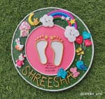 Newborn Footprint Platter – Rainbow & Heart Border 16 inch - view 1