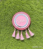 Pink Floral Kids Nameplate with Tassel Hangings - view 1