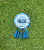 Evil-Eye Blue Kids Nameplate – Mirror Border & Blue Tassels - view 1