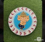 Bal Ganesha Wall Plate – Turquoise with Chevron Border - view 1