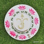 Shri Ganesha Lotus Wall Plate – Ivory with Pink Lotuses - view 1
