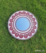 Folk Paisley Mandala Wall Mirror – Red, Blue & White - view 1