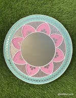 Teal & Pink Lotus Wall Mirror with Mirror Filigree - view 1