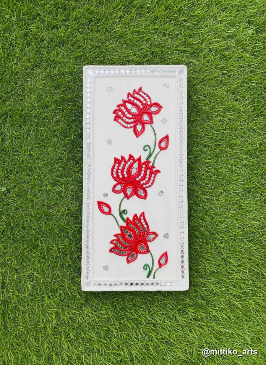 Crimson Lotus Vertical Wall Panel with Crystal Accents
