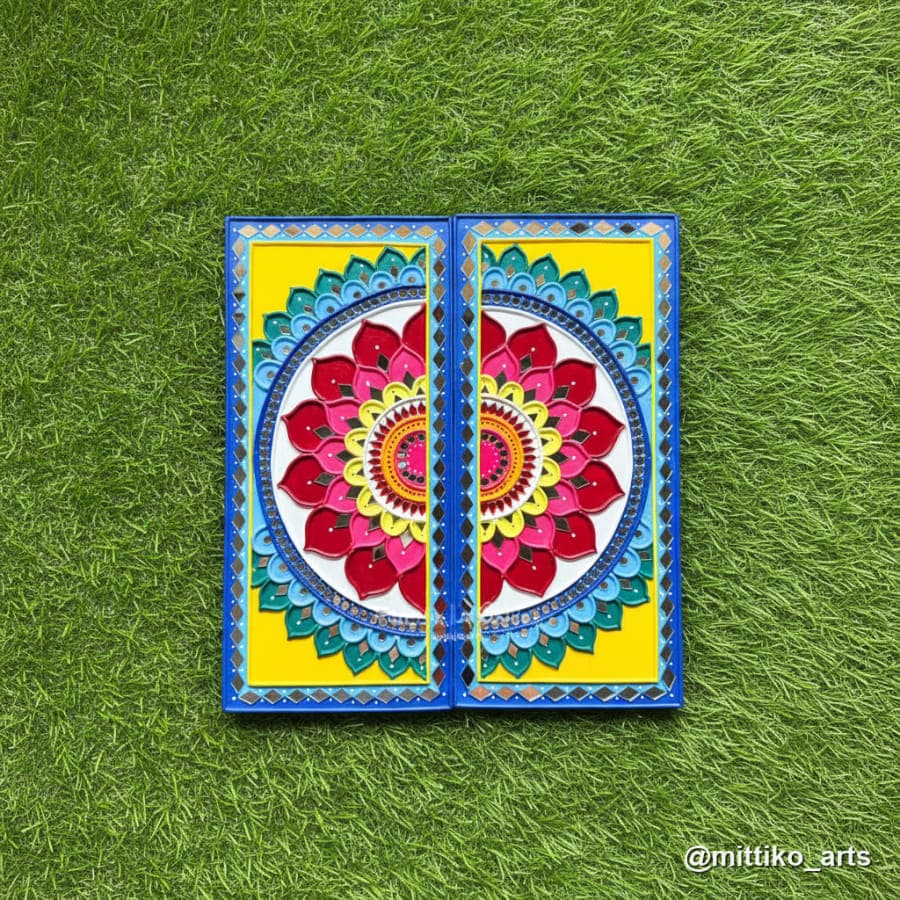 Lotus Mandala Two-Panel Wall Art – Bold Multicolour