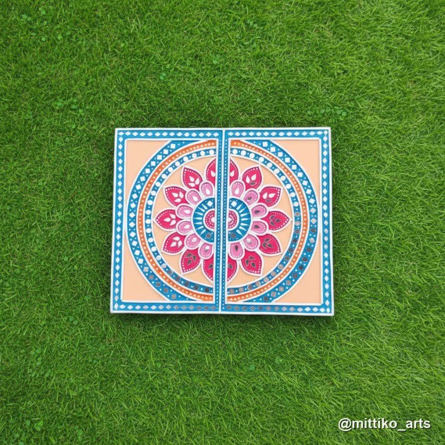 Pink Lotus Mandala Two-Panel Wall Art – Cream & Teal