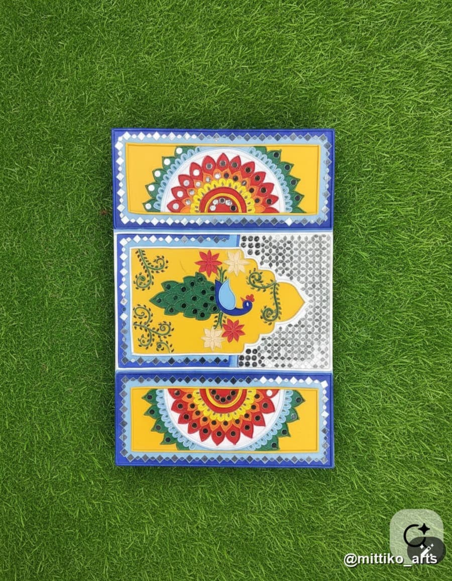 Peacock Jharokha & Mandala Three-Panel Wall Set