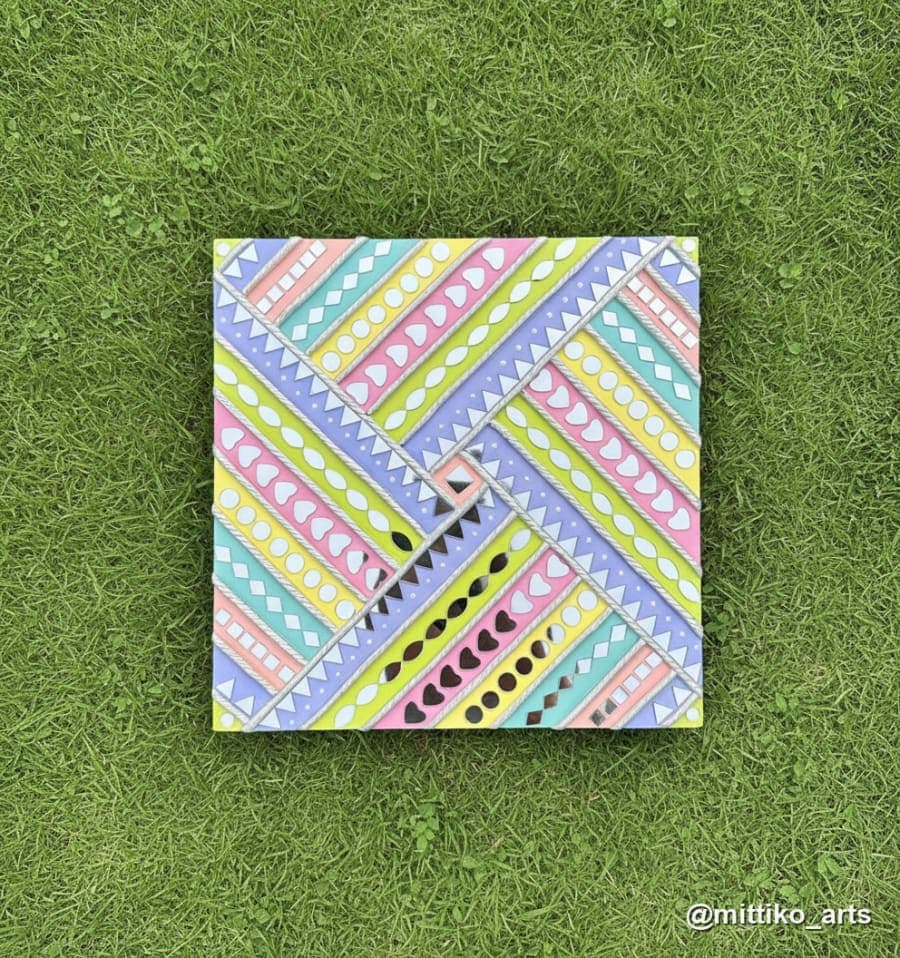 Pastel Geometric Diagonal Wall Panel with Mirror Inlay