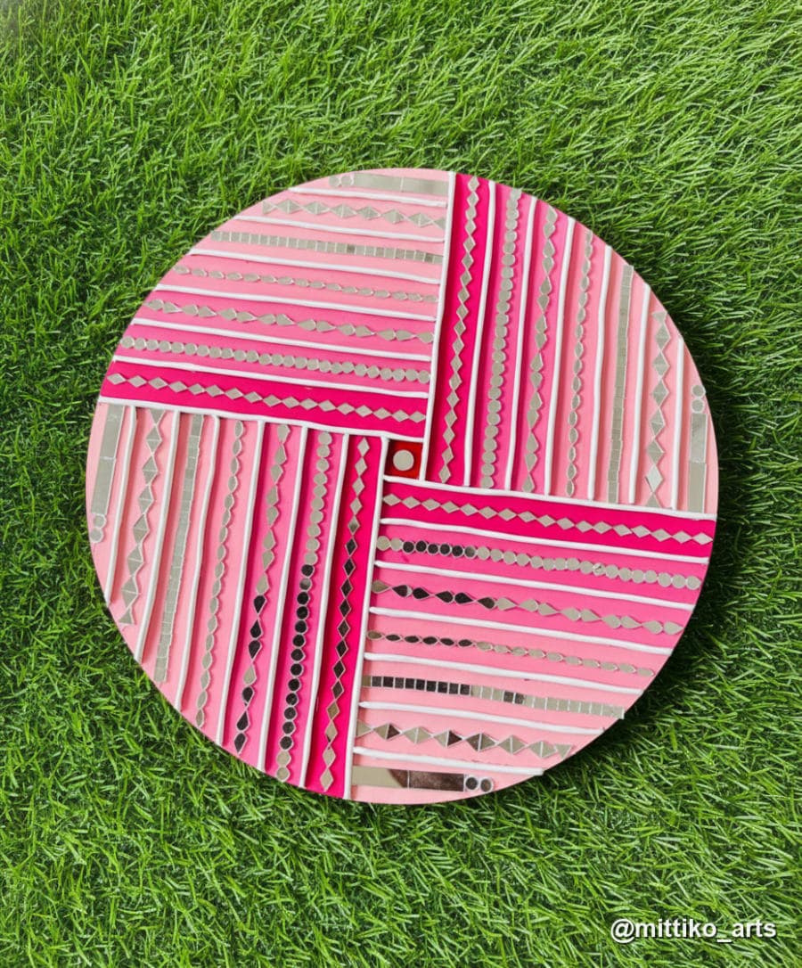 Pink Quadrant Stripe Mandala Round Wall Plate