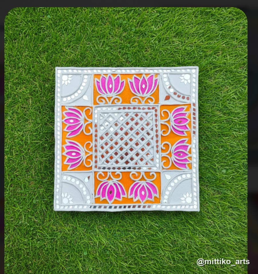 Lotus Corners & Jaali Square Wall Panel – Orange & White