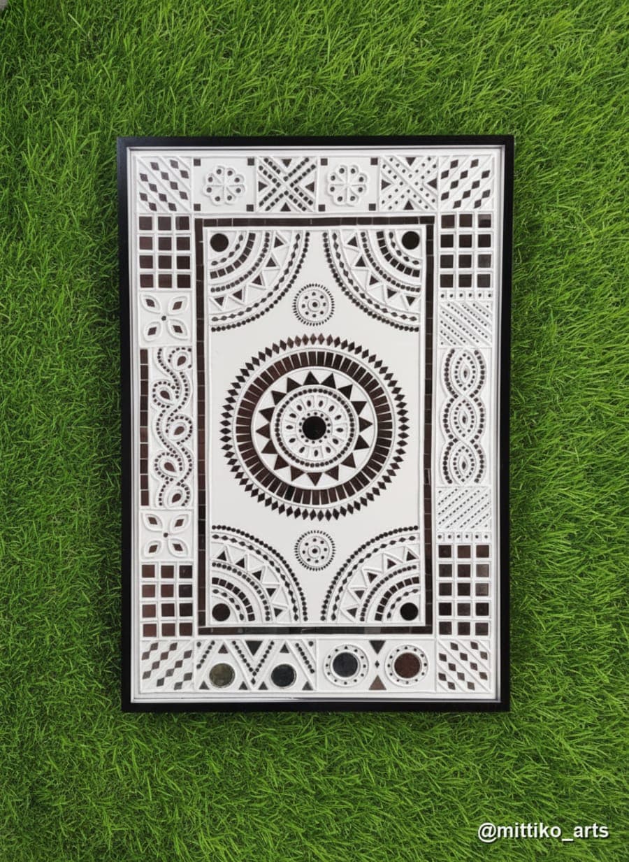 Mandala Wall Panel with Burgundy Frame – Folk Relief
