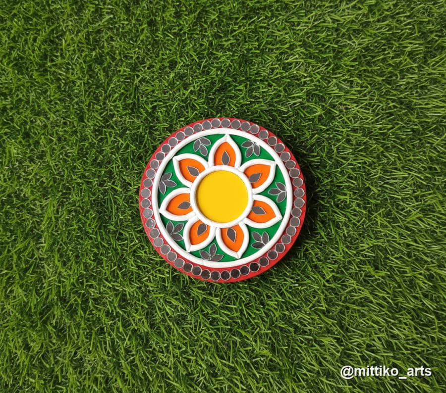 Marigold Lotus Diya Plate Set of 2 – Orange & Green