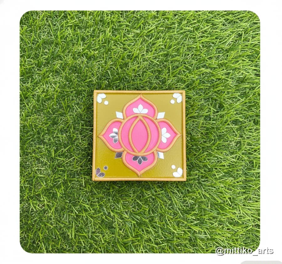 Lippan Square Diya Plate Set of 2 – Pink & Teal Mix