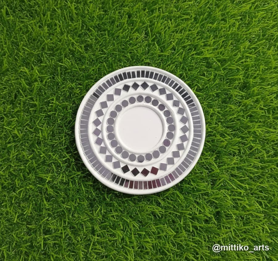 Silver Lippan Diya Plate Set of 2 – Cream & Mirror Inlay