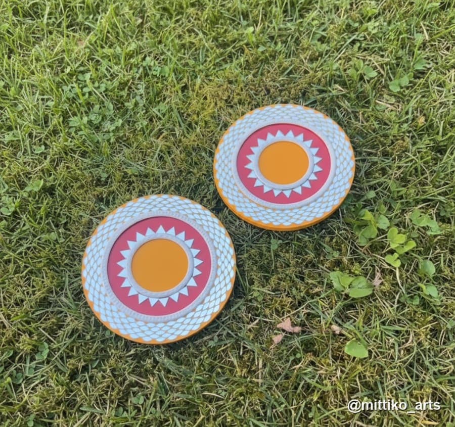 Sun Mandala Diya Plate Set of 2 – Yellow & Cream