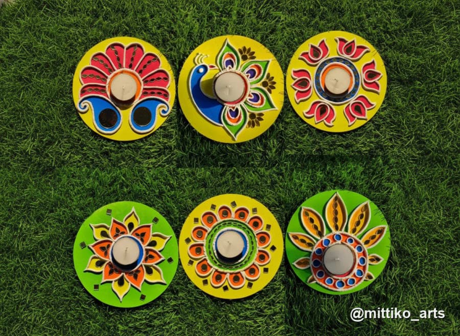 Festive Theme Diya Plate Set of 6 – Peacock, Lotus & Floral