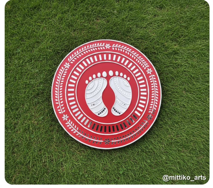 Red & White Lakshmi Charan Wall Plate – Folk Style 12 inch