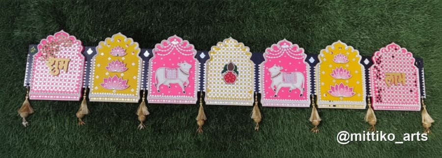 Pataka Jharokha Sacred Cow Toran – Pink & Yellow 38 inch