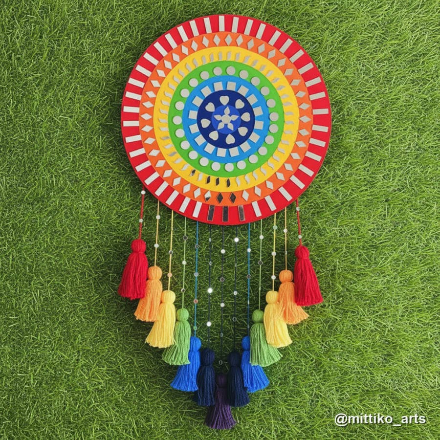 Rainbow Backdrop Wall Hanging – Mandala with Multicolour Tassels