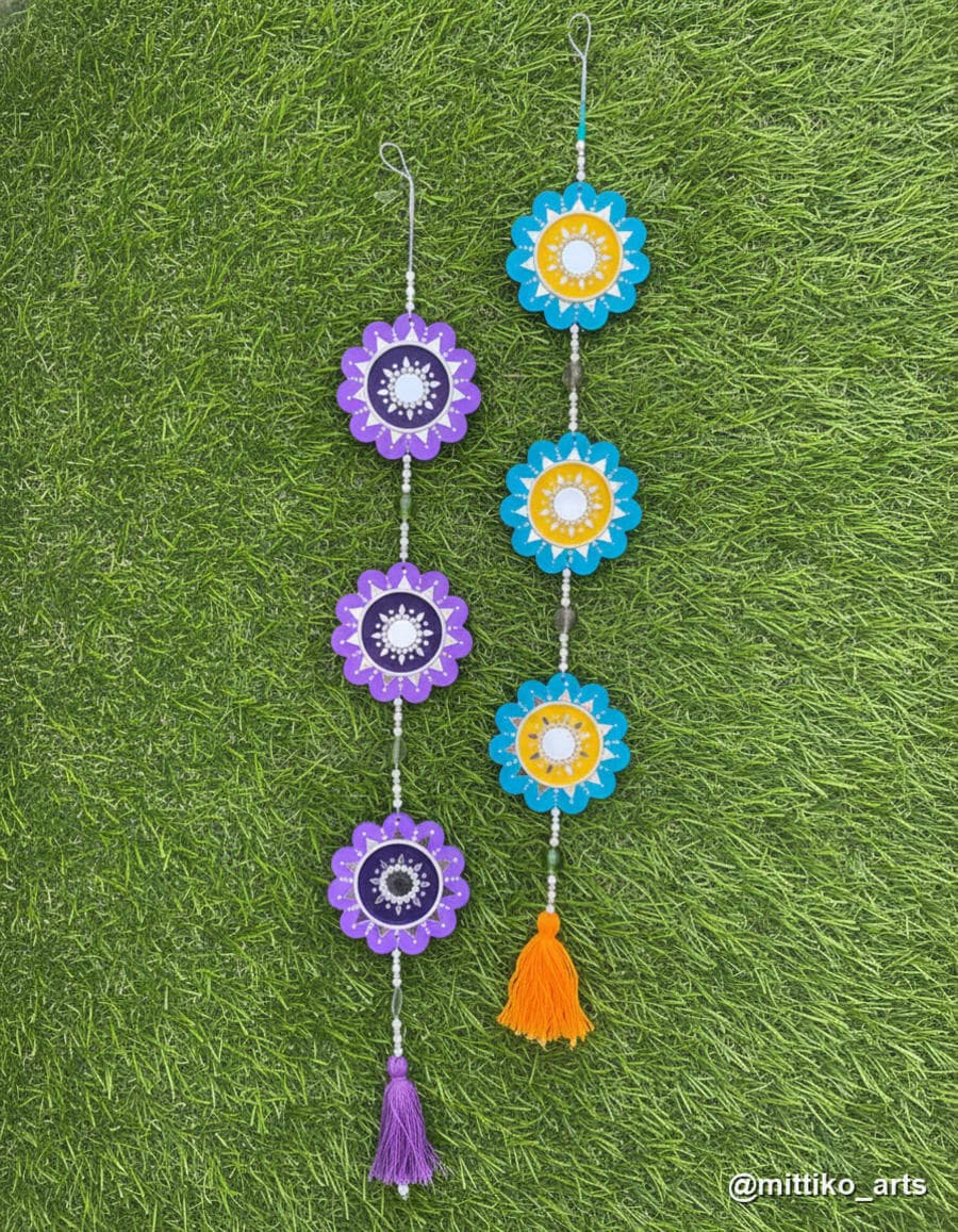 Floral Mini Wall Hanging Strands Pair – Purple & Teal