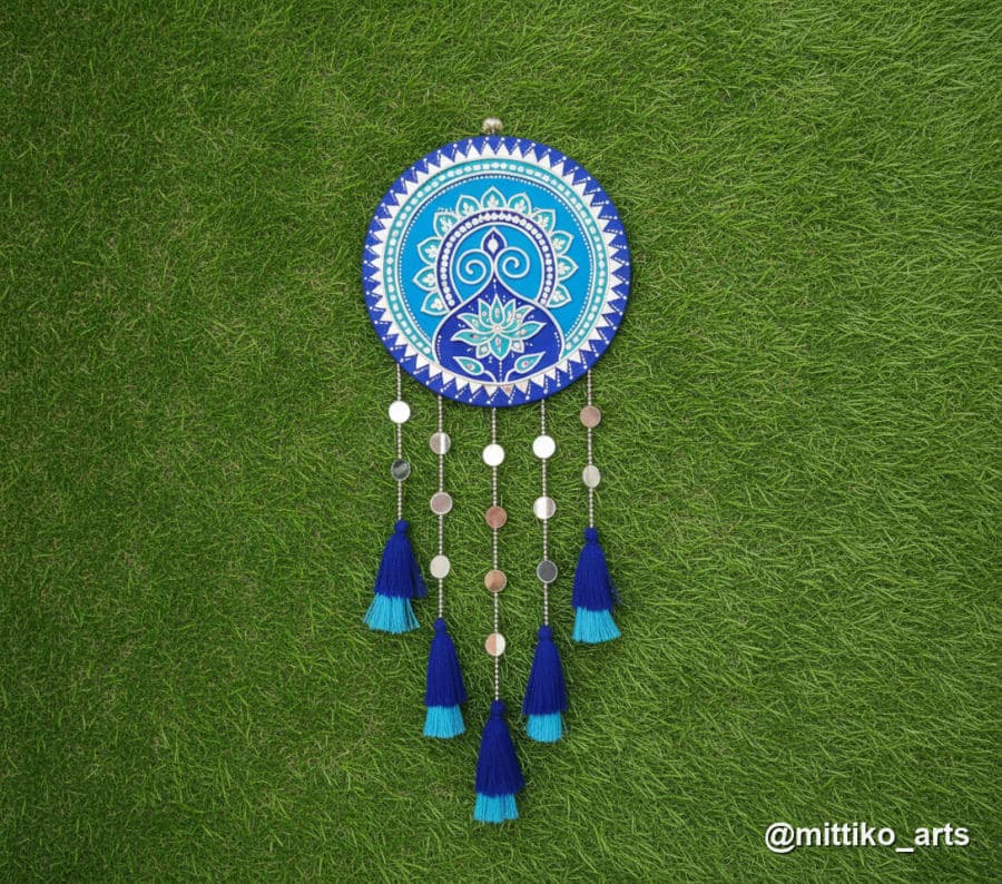 Blue Lotus Mandala Dream Catcher Wall Hanging