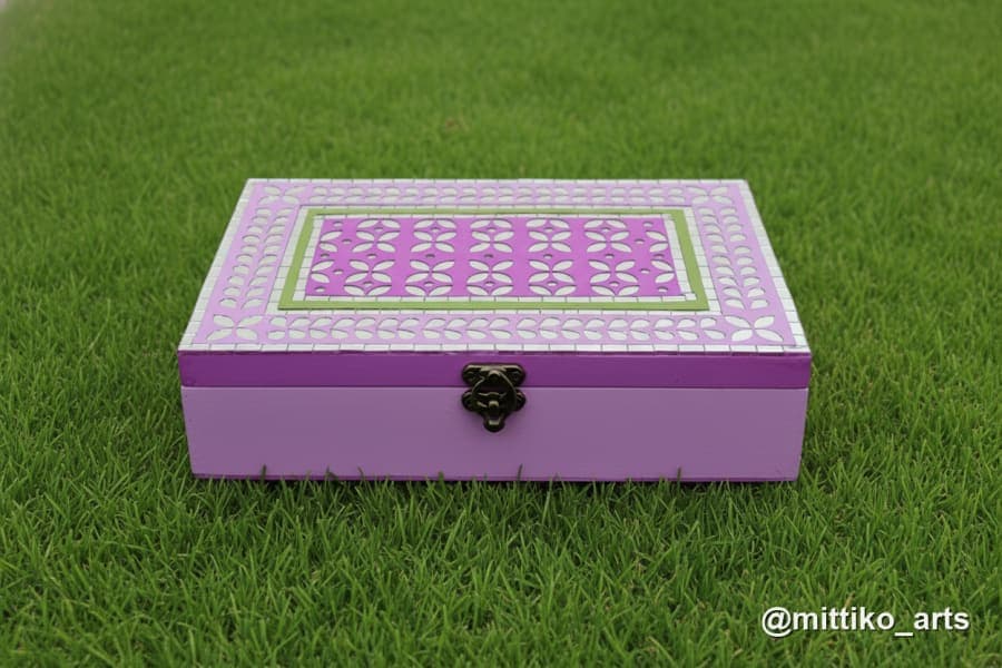 Purple Mud-Mirror Jewellery Box – Lattice Lid 12×8×6