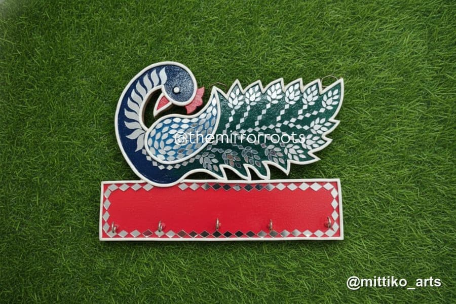 Navy Peacock Key Holder Panel – Long Feathered Tail