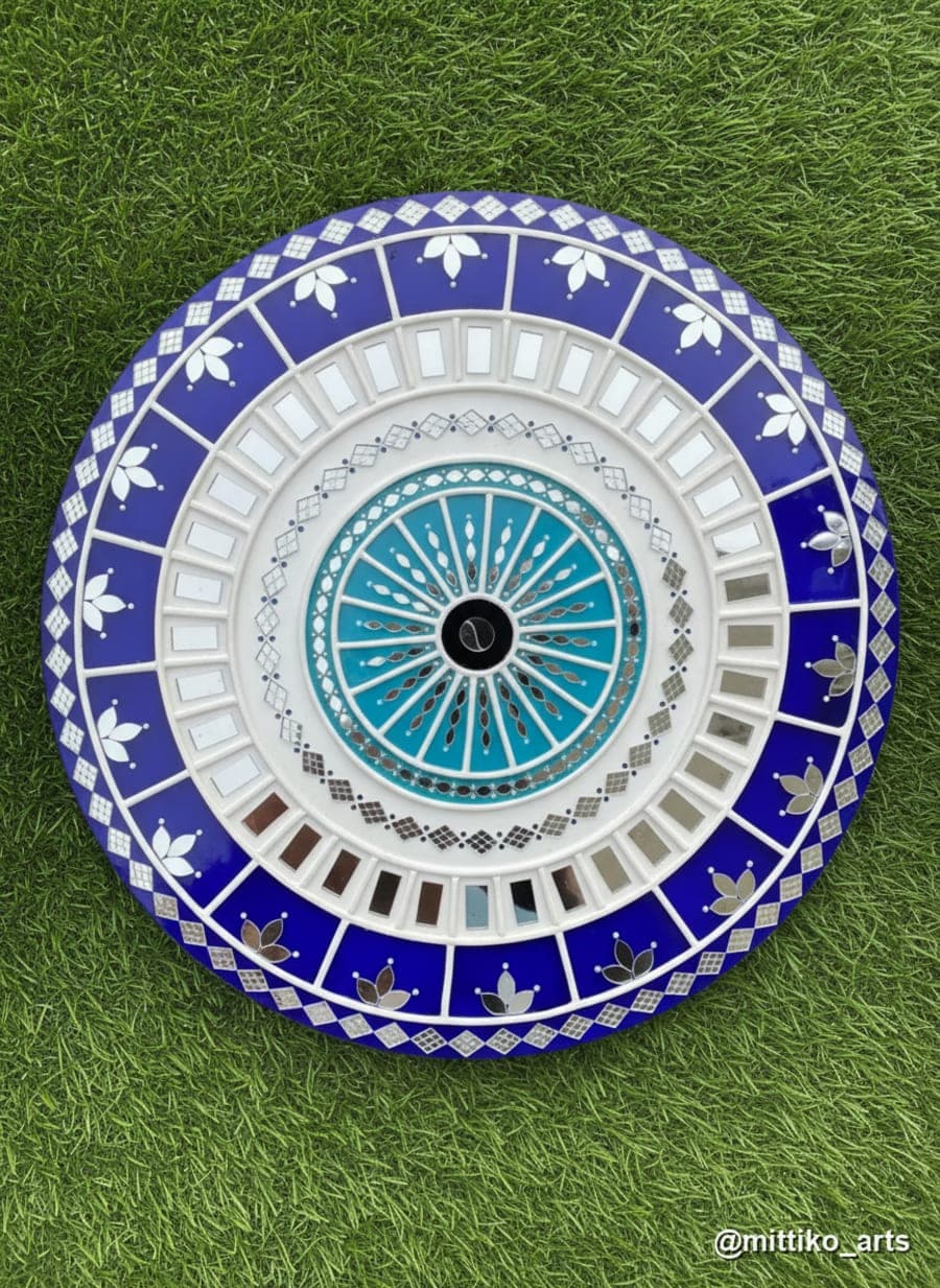 Blue Mosaic Mirror Circular Wall Plate – Turquoise Centre