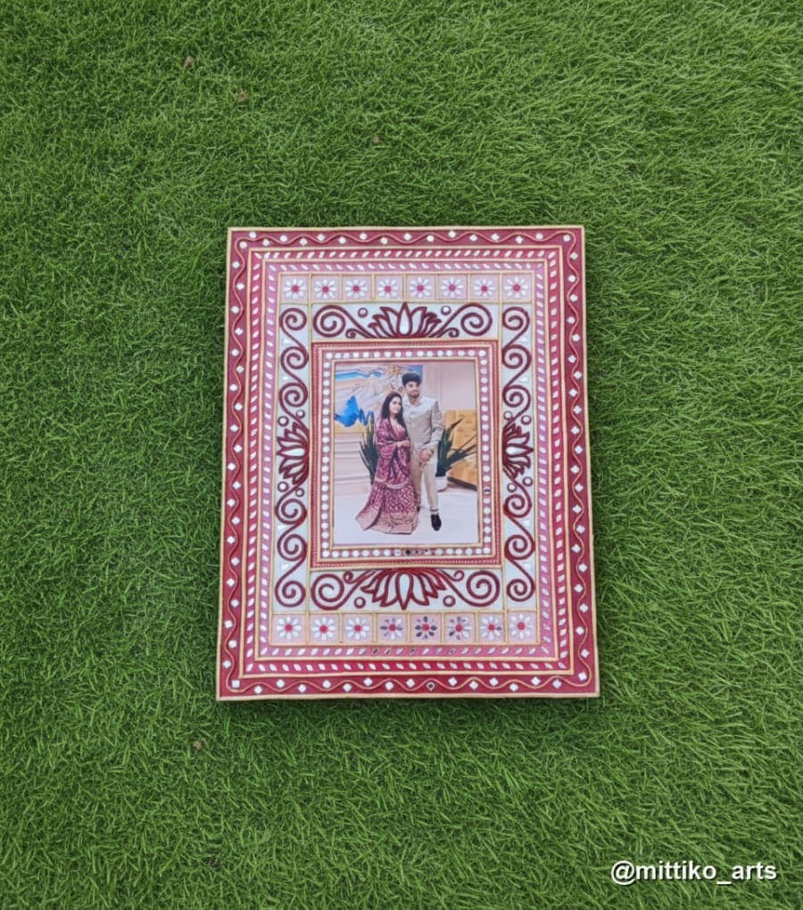 Couple Portrait Mandala Photo Frame – Ivory & Crimson
