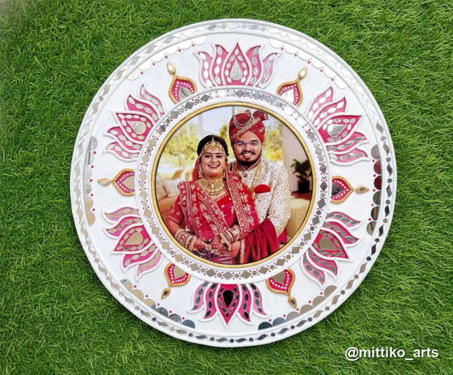 Lotus Veil Wedding Photo Frame – Ivory & Pink