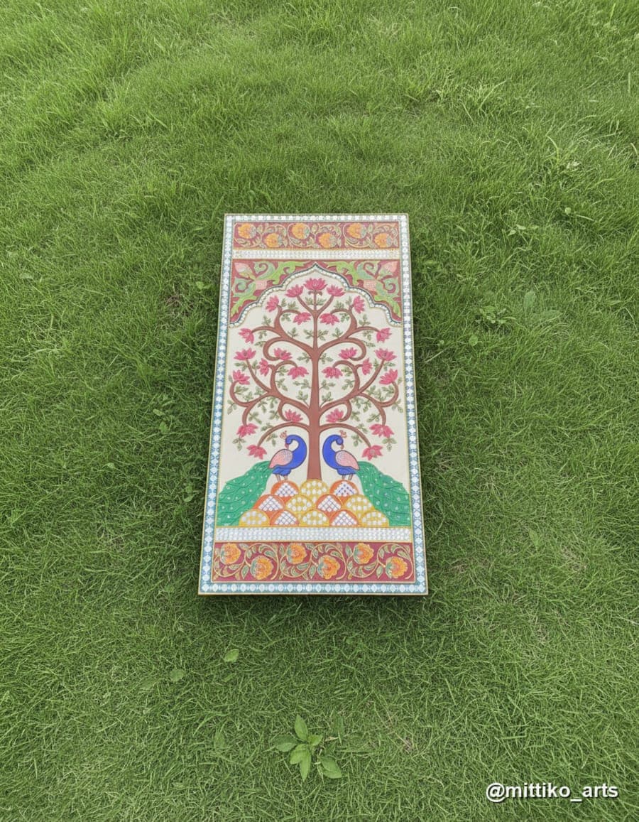 Tree of Life with Twin Peacocks Vertical Wall Panel